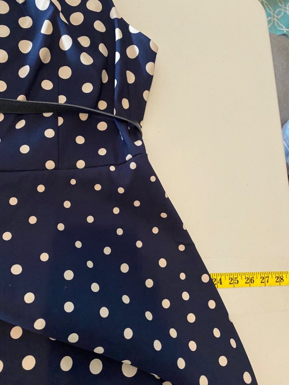 Signature By Darby Navy & Beige Polka Dot Sleeveless Dress With Belt Size 16 - Picture 10 of 10